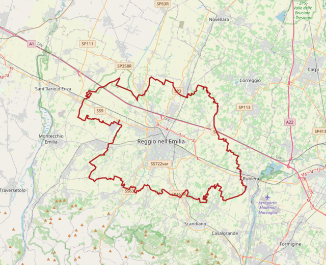 This is a map of Reggio Emilia, Italy.