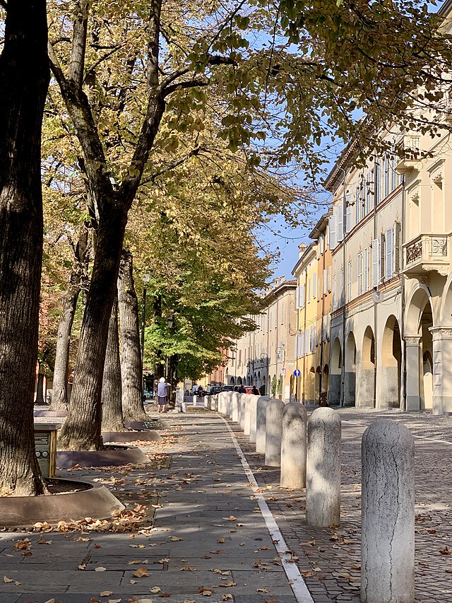 This is a streetscape in Reggio Emilia, Italy.