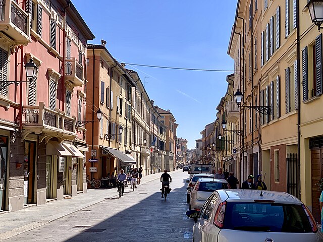 This is a streetscape in Reggio Emilia, Italy.